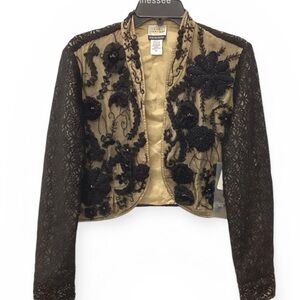 Sandy Starkman Boston Proper Beaded Lace Bolero  Cropped Evening Jacket Size M